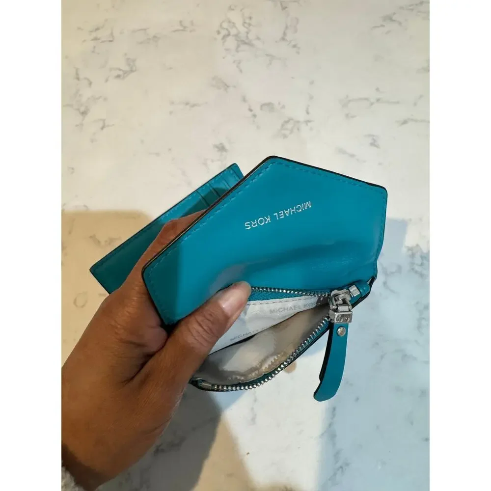 Michael Kors leather small envelope wallet snap closure turquoise 2017 preppy